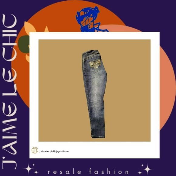 Angel Jeans Dark Washed Jeans with Decorated Pockets - Picture 1 of 4